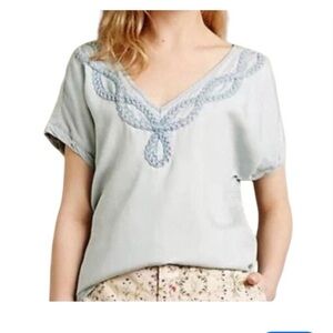 Anthropologie Holding Horses Blouse Embroidered Light Blue- S